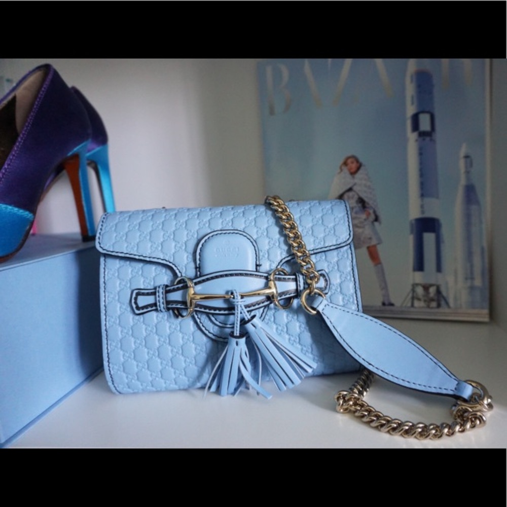 Auth baby blue Gucci crossbody chain bag